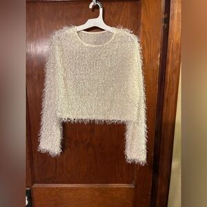 Fuzzy Cream Cropped Long Sleeve Top